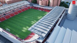 Vista del estadio de Vallecas con proyecto de reforma en Madrid
