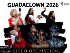 Entrada al Teatro Buero Vallejo en Guadalajara con cartel de espectáculos