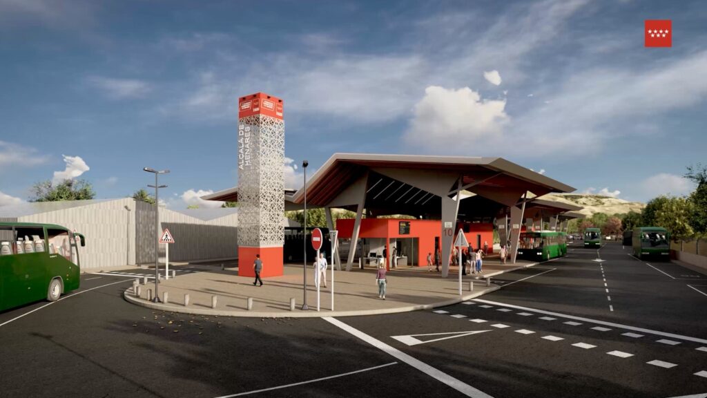 Vista aérea Vía Complutense con obras intercambiador transportes Alcalá