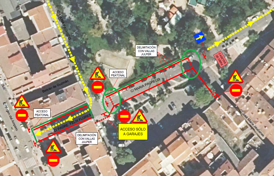 Calle María Pacheco en Guadalajara con corte y obras de saneamiento