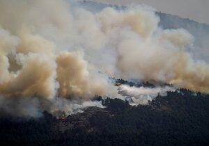 Vista aérea de la zona afectada por el incendio de La Mierla en la Sierra Norte de Guadalajara